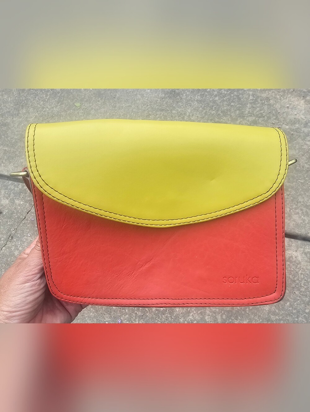 Soruka Unique recycled leather crossbody bag in a Orange and yellow- - Picture 15 of 16